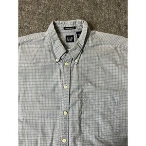 VINTAGE Gap Shirt Mens Size L Button Up Plaid Long‎ Sleeve Blue Plaid